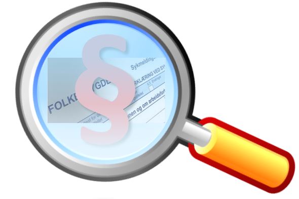 Forstørrelsesglass, paragraf og sykemeldingsskjema